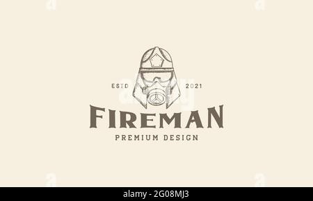 vintage engrave fireman with smoke mask logo Stock Vector