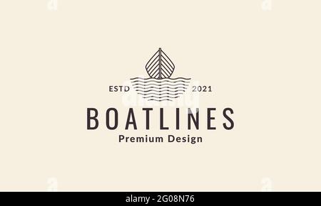 boat wood with sea water lines hipster logo symbol vector icon illustration graphic design Stock Vector