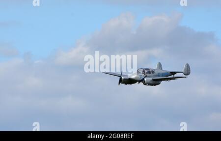 A  Vintage  Miles M65 Gemini, G-AKHP  aircraft  in Flight. Stock Photo