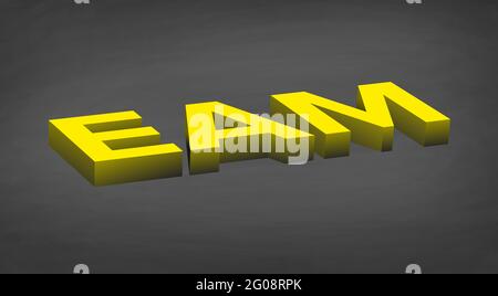 EAM - Enterprise Asset management words in yellow 3D concept on black background. FInancial and Business concept. Stock Photo