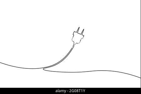 Continuous line art plug energy power storage electric rechargeable supply. Charging smartphone battery icon symbol industry technology concept. Hand Stock Vector