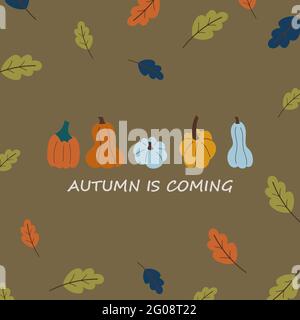Autumn card poster template with pumpkins vector Stock Vector