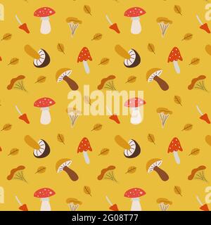 Vector pattern with mushroom leaf, and branches.  Stock Vector