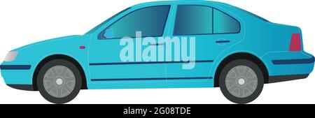 Blue car sedan on white background - Vector illustration Stock Vector