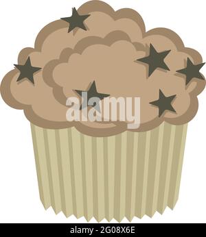 Vector illustration of a delicious cupcake with little chocolate stars. Stock Vector