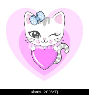 Premium Vector  Cute grey kitten with pink heart.fun vector