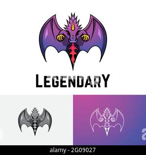Great Legendary Flying Fire Dragon Games Logo Symbol Stock Vector