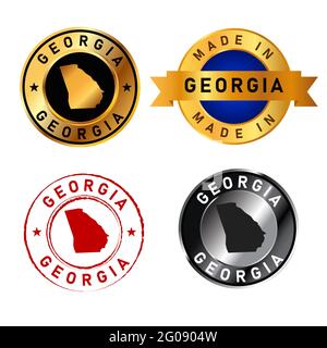 Georgia badges gold stamp rubber band circle with map shape of country states America Stock Vector