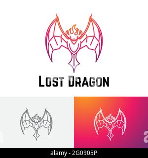 Lost Fire Head Dragon Flying Wings Line Logo Stock Vector