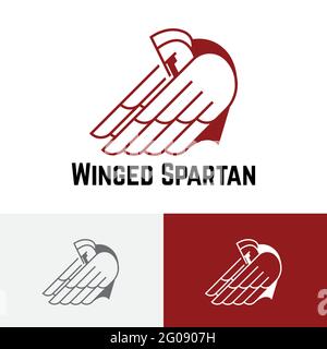 Winged Spartan Man Brave Soldier Guardian Line Logo Stock Vector