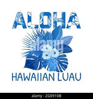 Aloha Hawaii. Best creative blue vector design isolated on white background for poster, flyer, presentation. Stock Vector