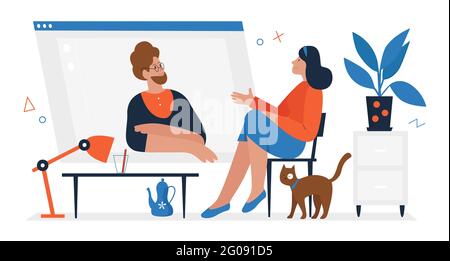 Psychologist doctor online appointment, internet psychology therapy, mental health support vector illustration. Cartoon psychologist therapist advice helpline, professional help isolated on white Stock Vector