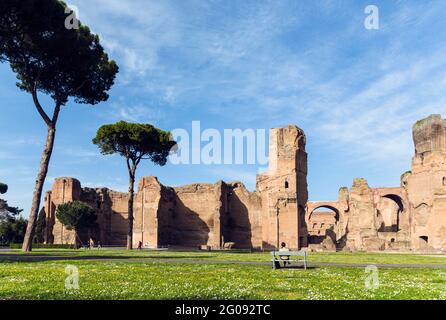 Rome, Italy.  Terme di Caracalla, or Baths of Caracalla dating from the 3rd century AD.  The historic centre of Rome is a UNESCO World Heritage Site. Stock Photo