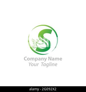 Initial Letter S With Leaf Luxury Logo. Green leaf logo Template vector Design.EPS 10 Stock Vector