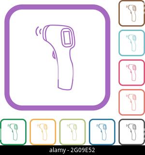 Contactless thermometer simple icons in color rounded square frames on white background Stock Vector