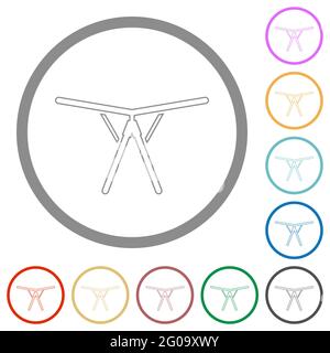 Collapsible clothes dryer rack flat color icons in round outlines on white background Stock Vector