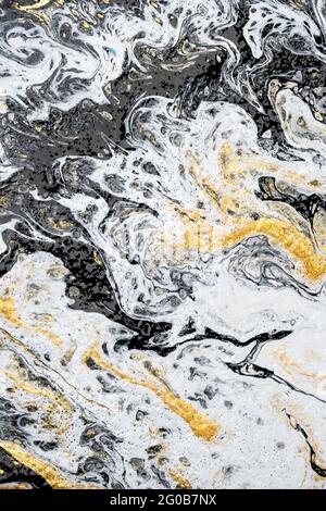 Abstract painted background, black and white spotted pattern. Liquid alcohol ink, drawn, fluid art, stained texture. Marble effect, creative design, p Stock Photo