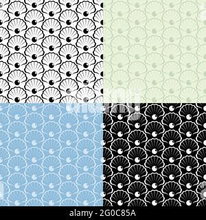 set of seamless patterns with abstract sea shining pearl icon in open shell. Ornament for decoration and printing on fabric. Design element. Vector Stock Vector