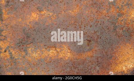 The texture of a rusty metal surface covered with dirt and multicolored rust. Background. Stock Photo