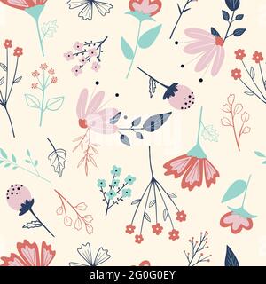seamless cute flower vector pattern in delicate pastel colors Stock Vector
