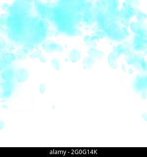 Turquoise flower petals falling down. Tempting romantic flowers falling rain. Flying petal on white square background. Love, romance concept. Awesome Stock Vector