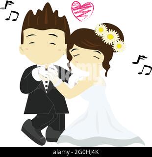 Bride and Groom are couple dancing together Stock Vector