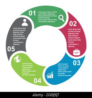 5 steps vector element in five colors with labels, infographic diagram. Business concept of 5 steps or options with empty . Stock Vector