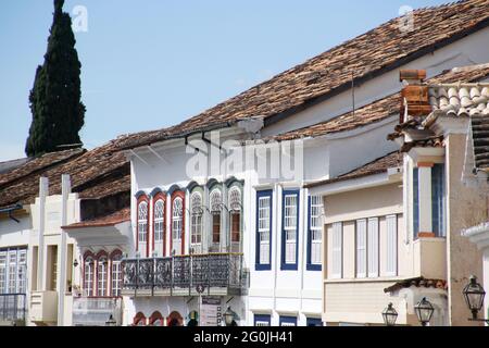 Sao Joao del-Rei, Minas Gerais, Brazil - May 25, 2019: houses and characteristic architecture in the city historic Sao Joao del-Rei, interior of Minas Stock Photo