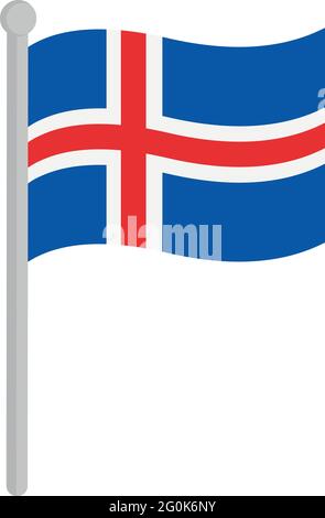 Vector Illustration of the Flag of Iceland on a flagpole Stock Vector