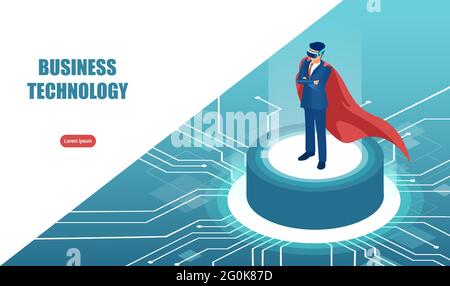 Vector of a super hero businessman wearing VR glasses Stock Vector