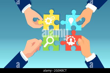 Vector of business people with puzzle pieces building a team Stock Vector
