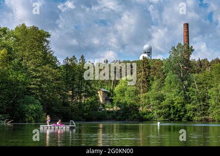 Ökowerk Nature conservation centre in former waterworks building next to Teufelssee lake and old NSA spy station On Teufelberg Hill, Grunewald, Berlin Stock Photo