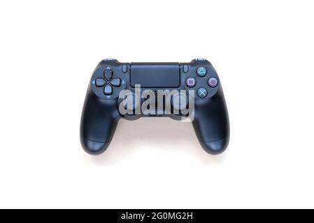 Game controller for a video game console or pc wireless black isolated on white background. Stock Photo