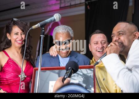 El Gran Combo de Puerto Rico en Toronto, Canada-March 29, 2014.  Rafael Ithier Founder and Director of El Gran Combo is honored in Toronto. The popula Stock Photo