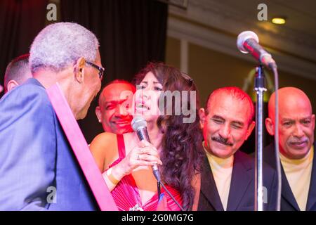 El Gran Combo de Puerto Rico en Toronto, Canada-March 29, 2014.  Rafael Ithier Founder and Director of El Gran Combo is honored in Toronto. The popula Stock Photo