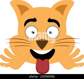 Vector illustration of emoticon of a cartoon cat's face, waving and with its tongue out Stock Vector