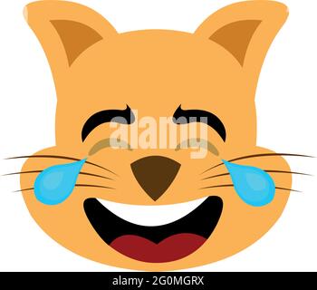 Vector emoticon illustration of a cartoon cat's face with a happy expression and tears of joy Stock Vector