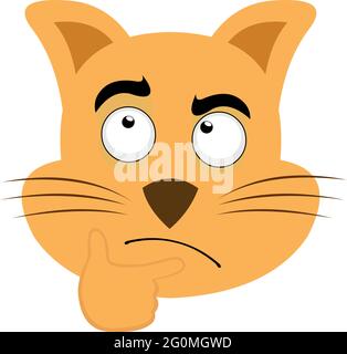 Vector emoticon illustration of a cartoon cat's face with a thinking expression Stock Vector