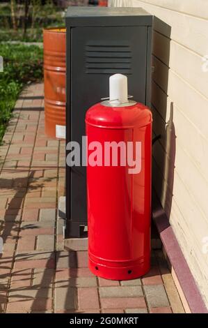 compressed gas, argon or carbon dioxide or oxygen,a steel cylinder outdoors Stock Photo