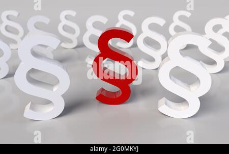 Many white and one red 3D paragraph on white background symbols 3D rendering Stock Photo