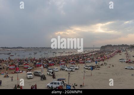 kumbh mela aroma and ganga rivier view image is taken at prayagraj uttar pradesh india on Feb 28 2019. It is showing the faith of people in god. It is Stock Photo