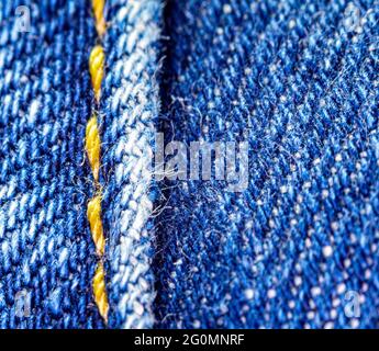 Old denim. Seams on jeans blue denim Stock Photo