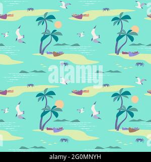 Beach Landscape seamless vector pattern Stock Vector
