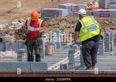 Stages of construction; Farington Mews Beat the Stamp Duty Deadline - Keepmoat homes property developers,  520 new houses development site in Chorley. Builders Start construction on this large new housing estate development site using Lynx precast concrete flooring systems. UK Stock Photo