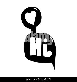 Doodle speech bubble in comic hand drawn style. dialog windows with phrase Hi Vecor illustration Stock Vector