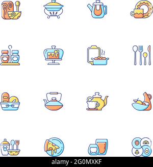 Trendy tableware RGB color icons set Stock Vector