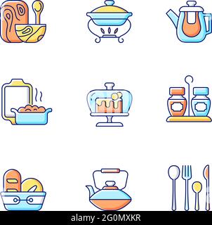 Trendy tableware RGB color icons set Stock Vector