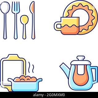 Dinner accessories RGB color icons set Stock Vector