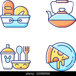 Kitcken dinnerware RGB color icons set Stock Vector