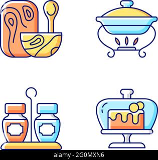 Modern tableware RGB color icons set Stock Vector